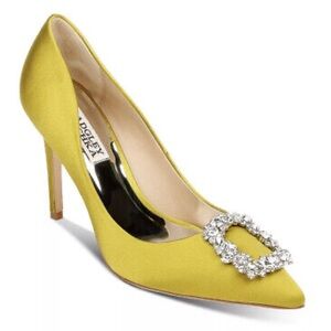 Badgley Mischka 9.5  Cher Chartreuse Crystal Embellished Heels (Yellow-Green)